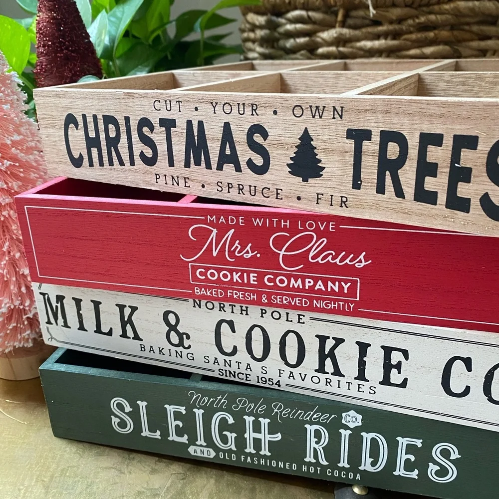 Target Holiday Decor Wooden Boxes - Red, Green, Brown